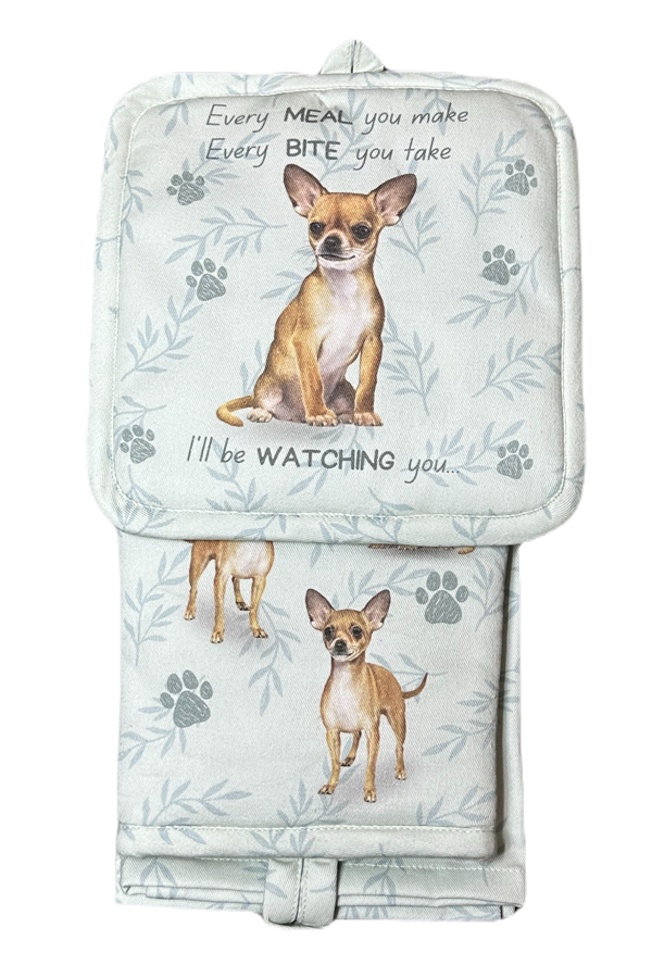 Chihuahua, tan, oven mitt set