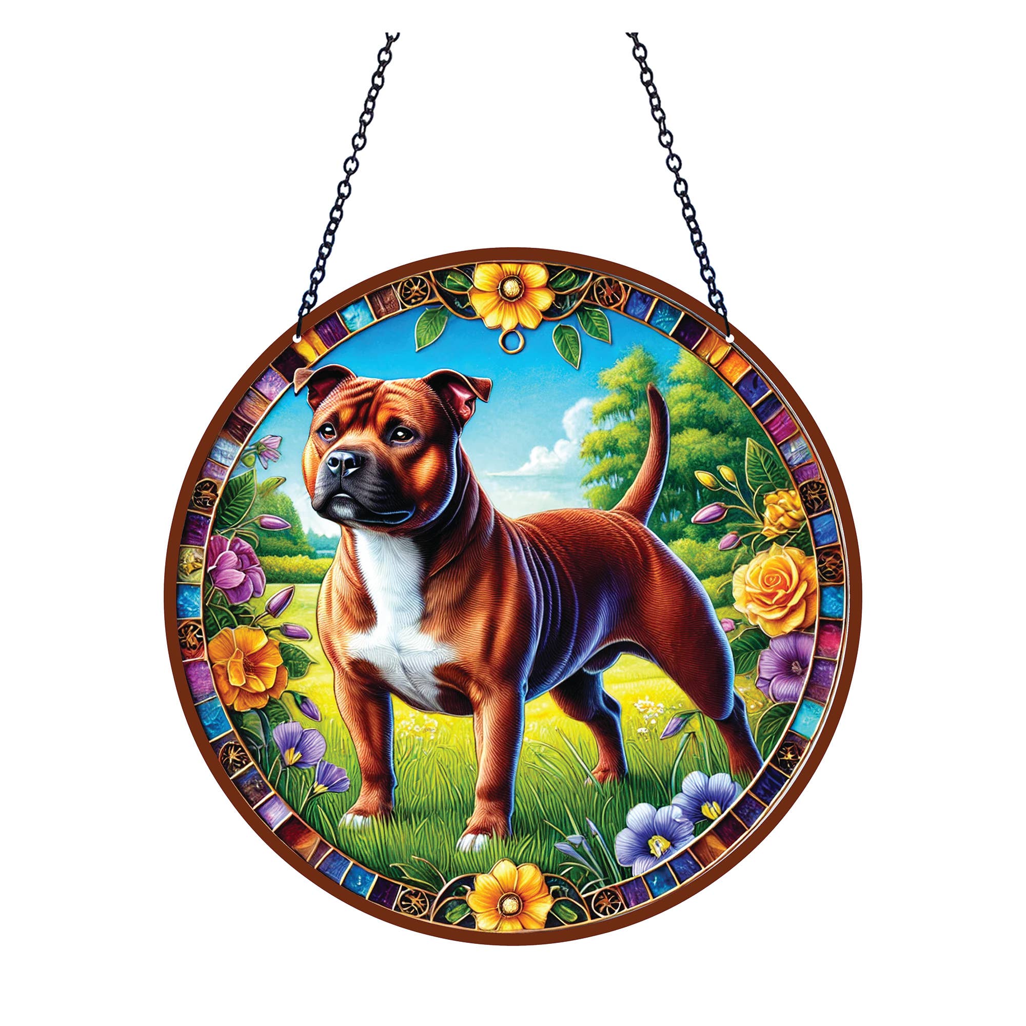 Staffordshire Terrier Acrylic Suncatcher with Chain