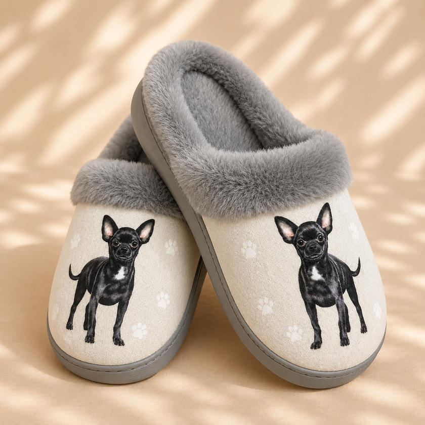 Chihuahua Black Dog Pet Lovers Comfy Snuggs Slippers
