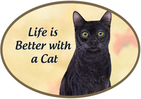 Black Cat - Life is Better Oval Magnet