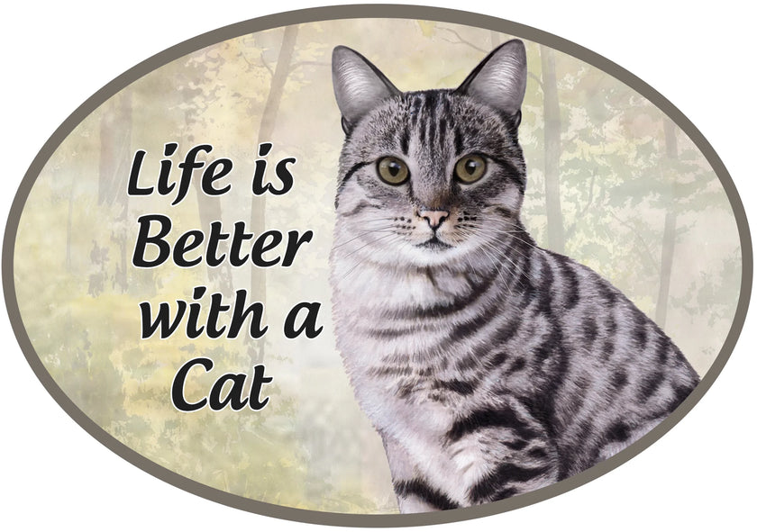 Silver Tabby Cat - Life is Better Oval Magnet