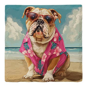 English Bulldog Beach Dog | Drink Coaster
