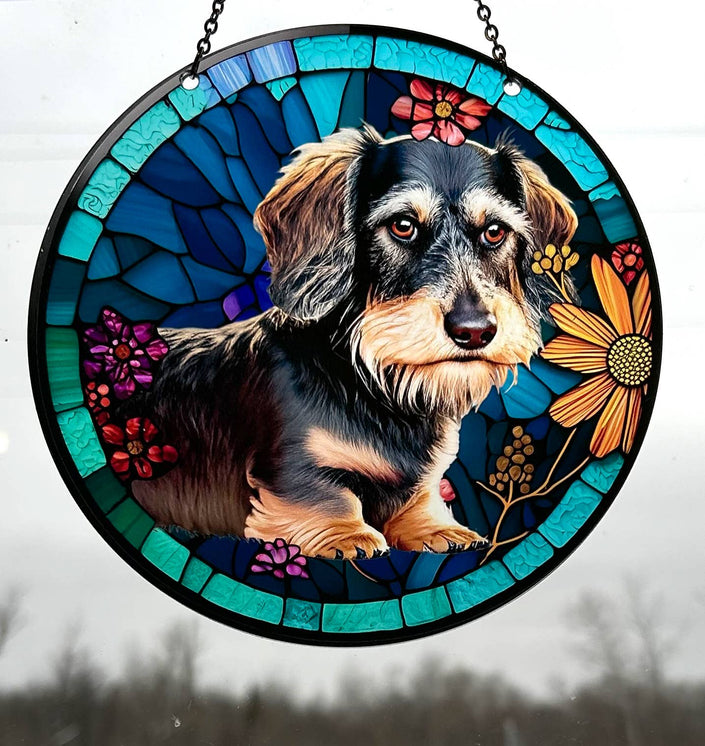 Wire Haired Dachshund Suncatcher with Chain