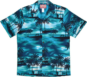 Dark Turquoise Palm Trees Hawaiian Aloha Men's Shirt