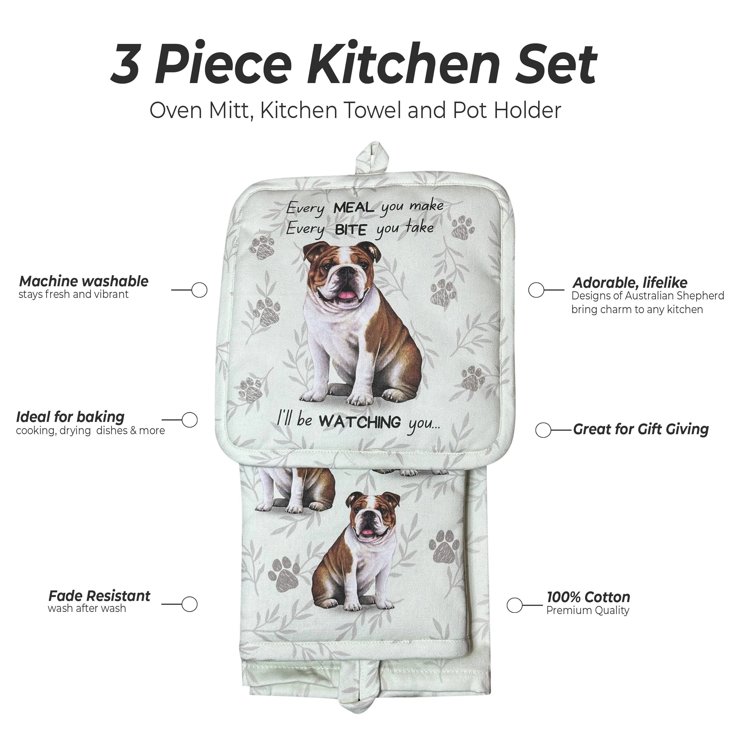 Bulldog, oven mitt set