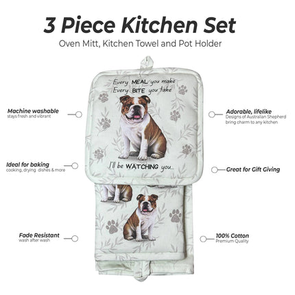 Bulldog, oven mitt set