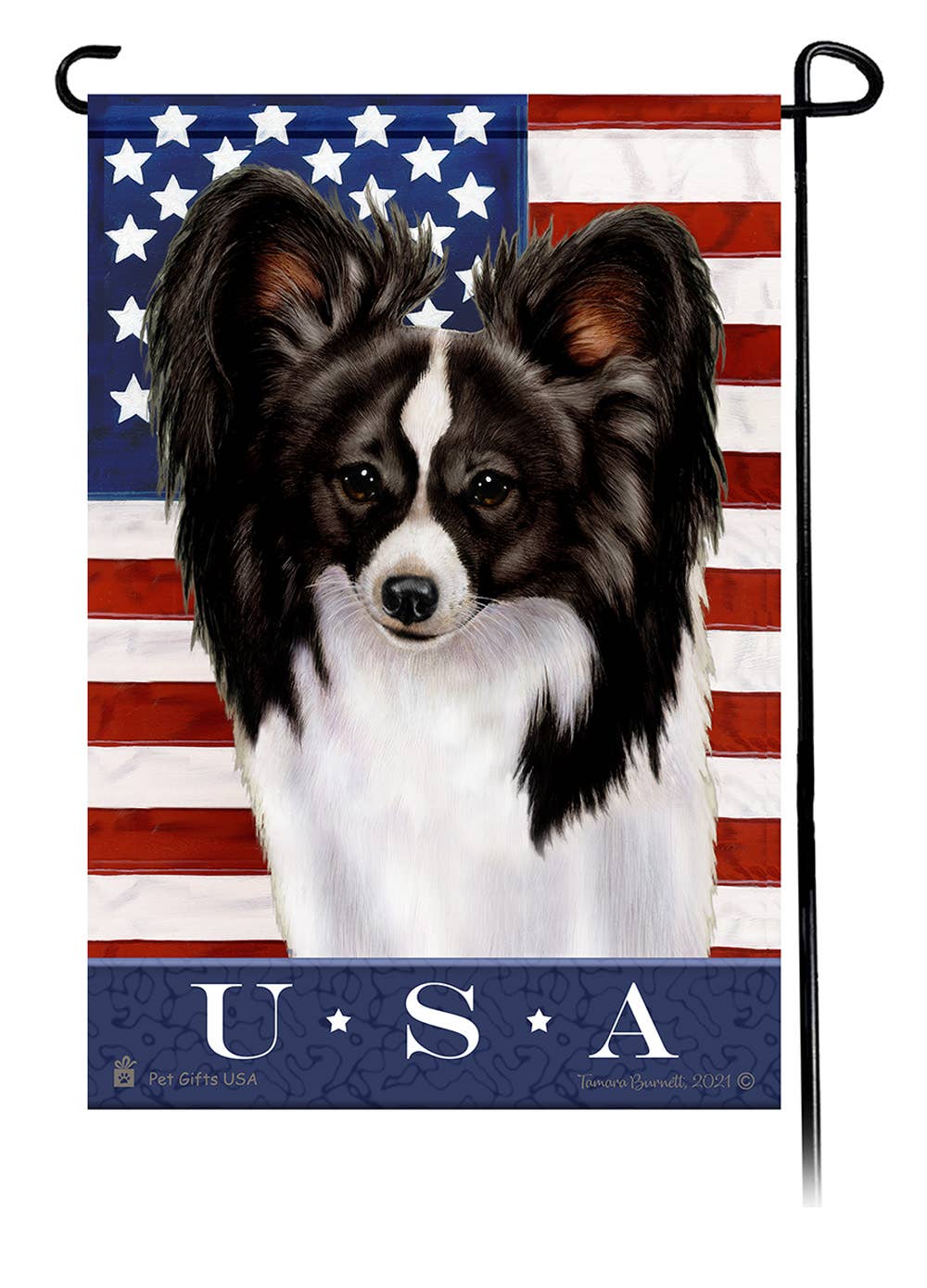 Papillon Black & White True Blue Garden Flag