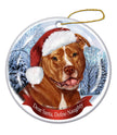 Pit Bull (Uncropped Orange & White) Santa Hat Dog Porcelain  Ornament