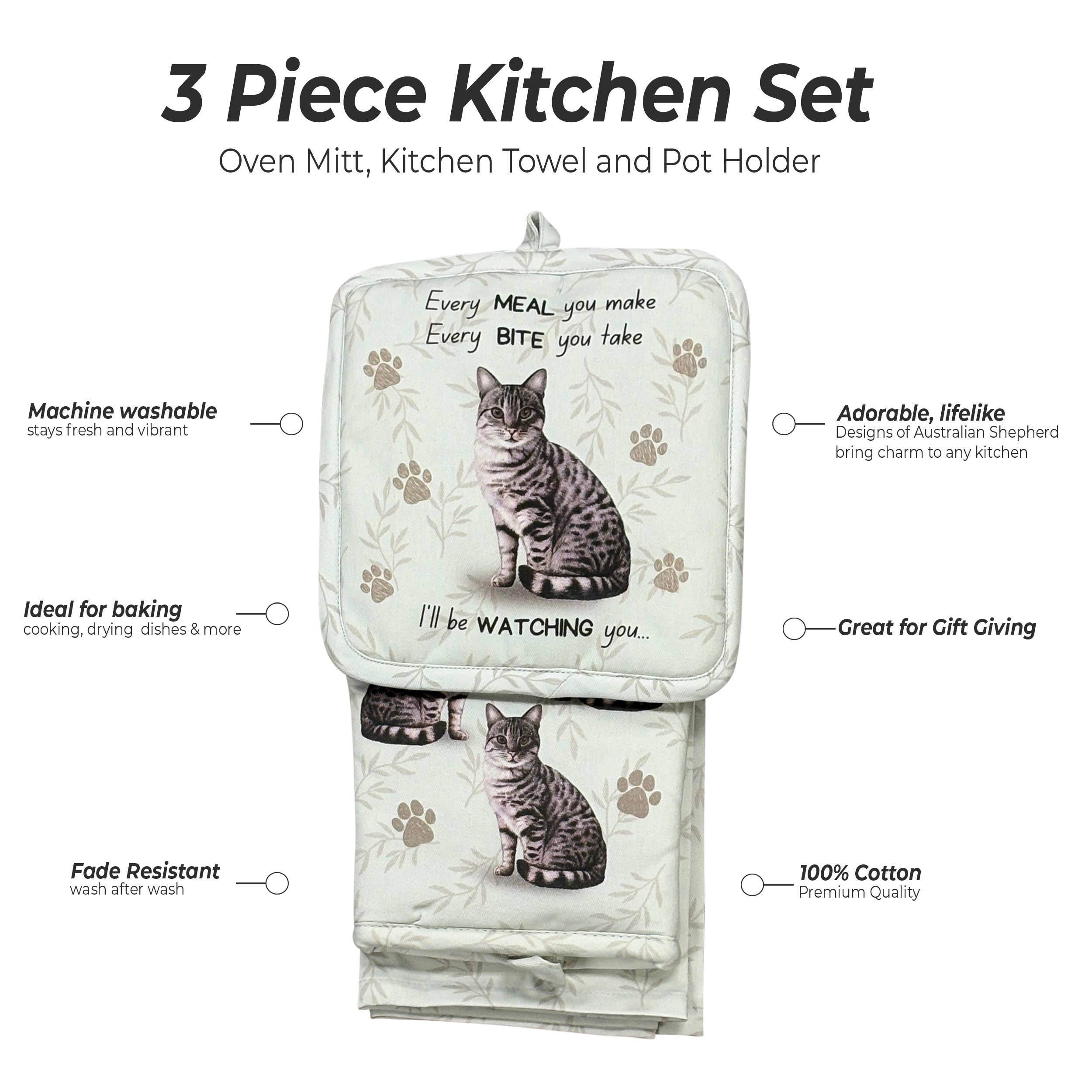Tabby Silver, oven mitt set