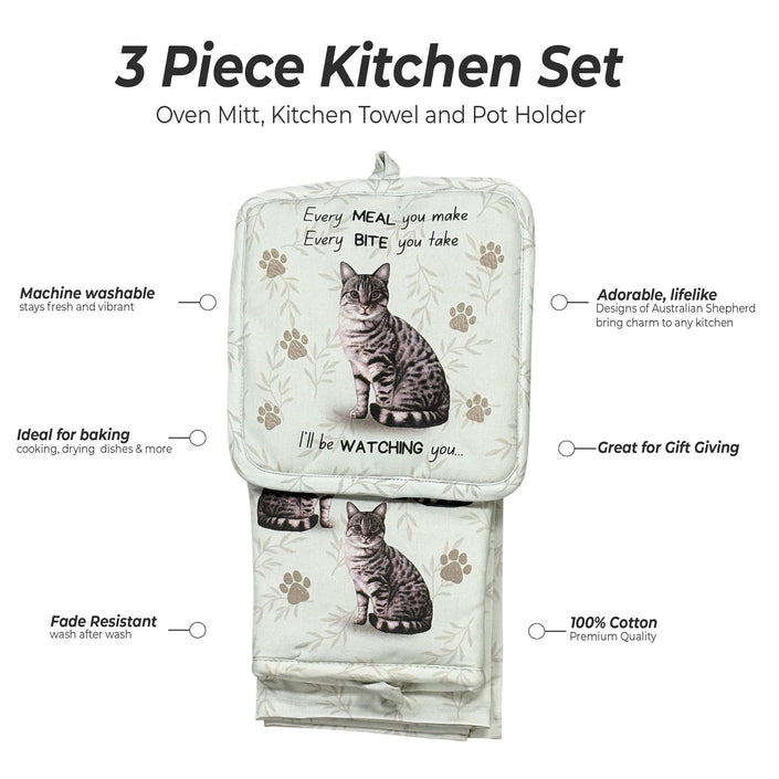 Tabby Silver, oven mitt set
