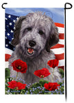 Goldendoodle Grey - Patriotic Flowers Garden Flag