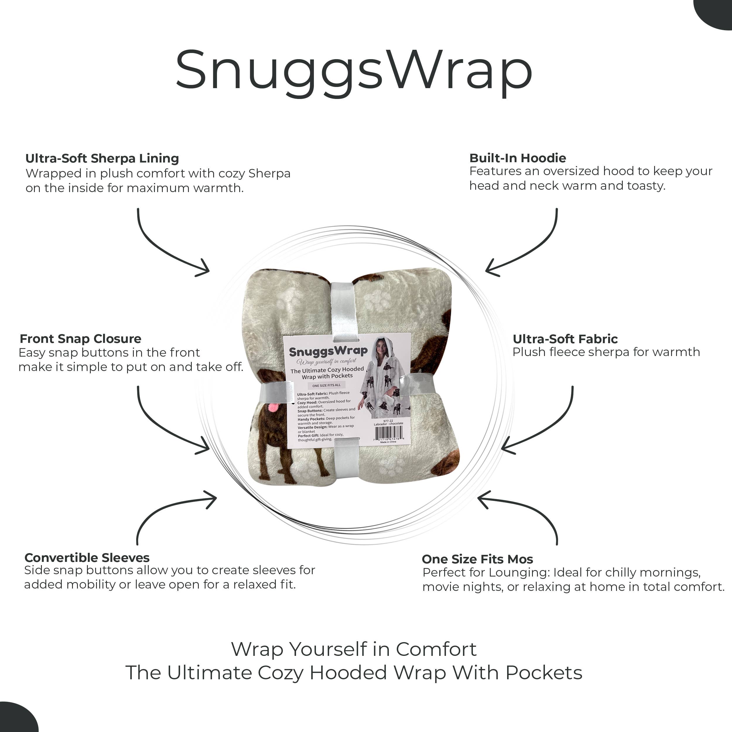 Labrador, Chocolate Snugg Wraps with Hoodie – Ultra Soft Sherpa Fleece Wrap for Pet Lovers