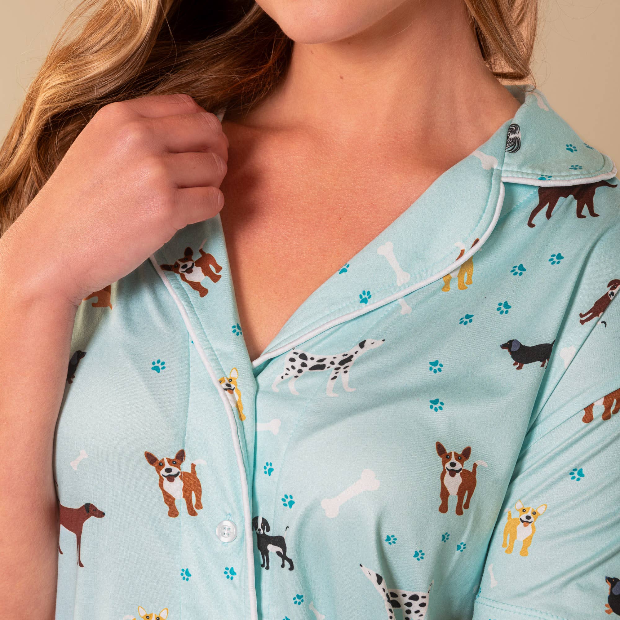 Pajama Top Dog Bark At The Park Pajama Top Blue Puppy Dog PJs