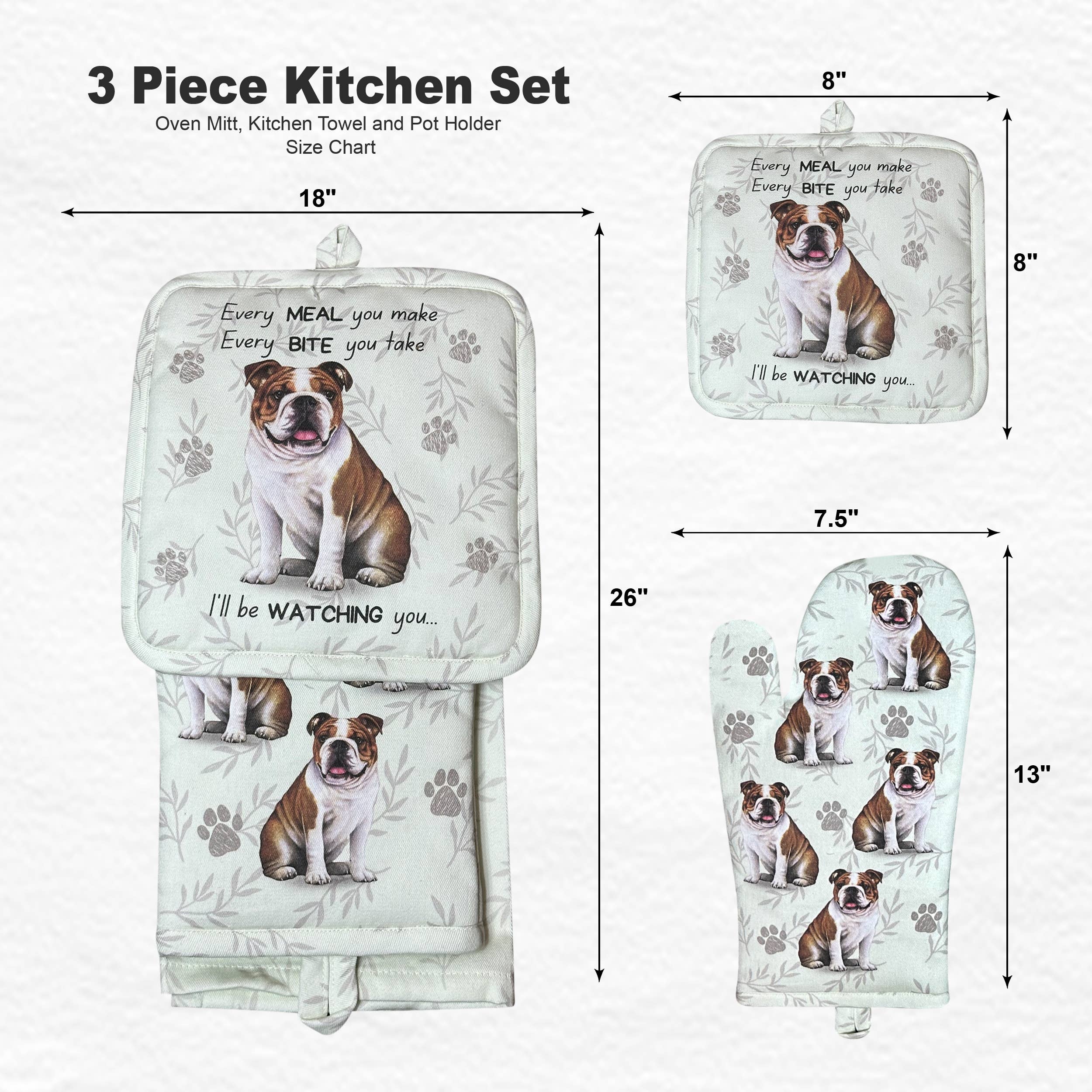 Bulldog, oven mitt set