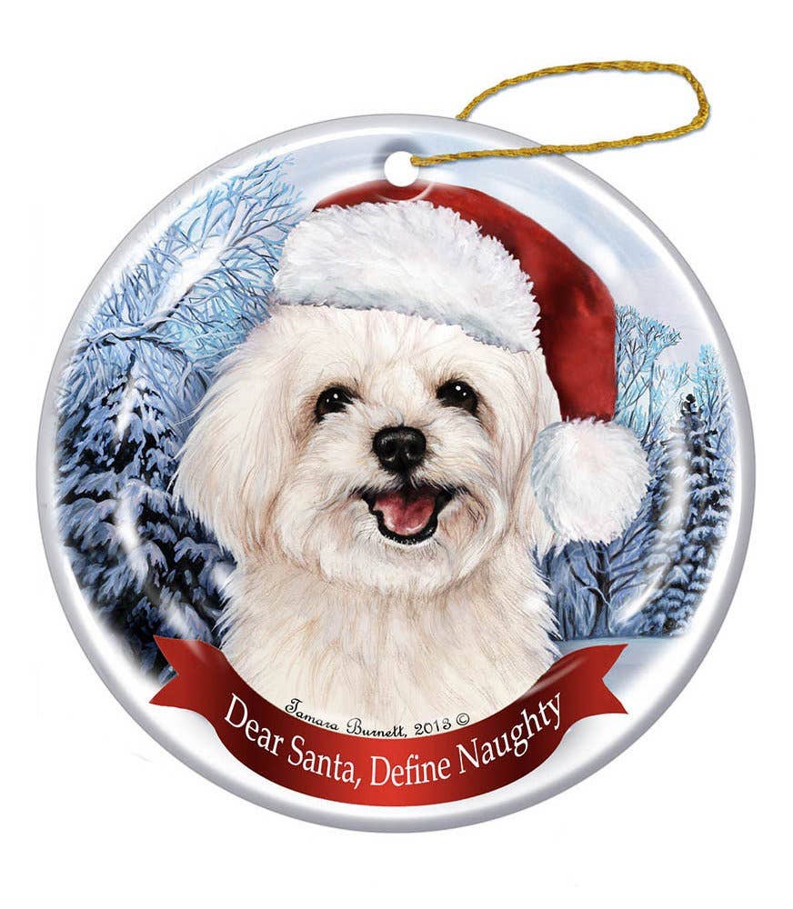 Maltipoo Santa Hat Dog Porcelain Christmas Ornament
