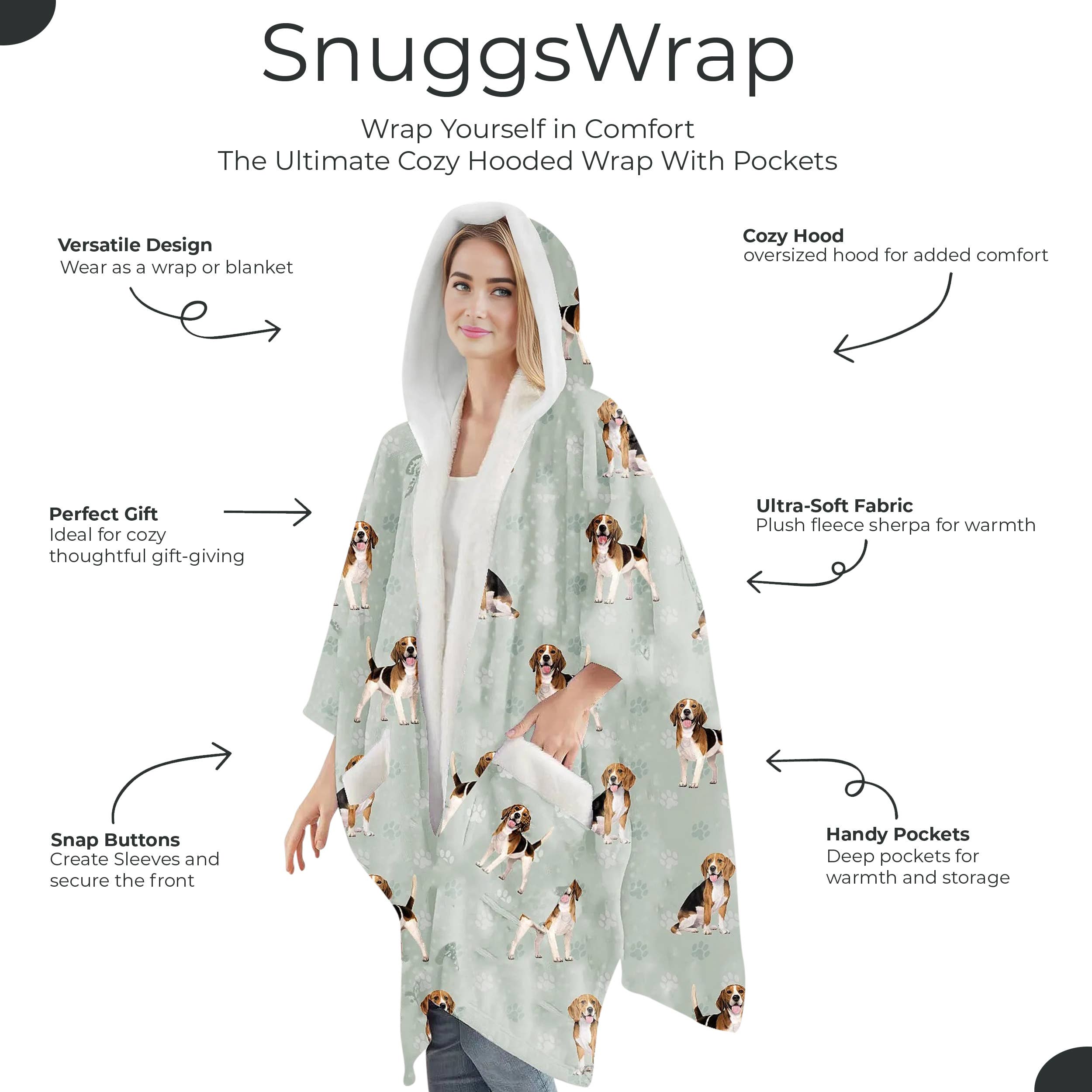Beagle Snugg Wraps with Hoodie – Ultra Soft Sherpa Fleece Wrap for Pet Lovers