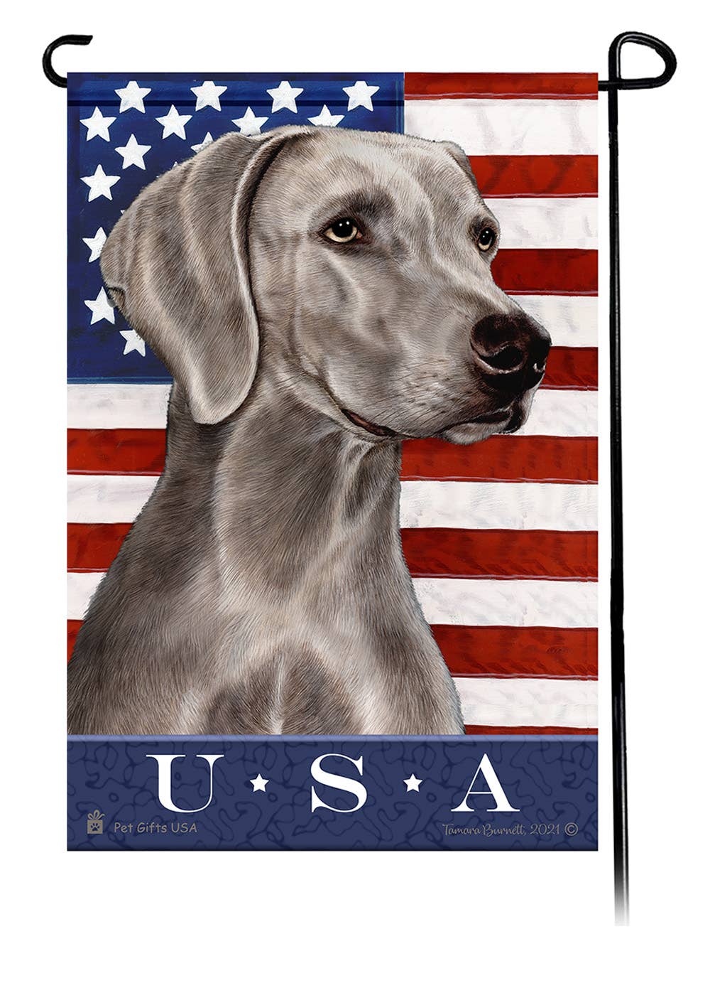 This Weimaraner USA American Garden Flag is a testament to the beauty of your favorite breed and the American Flag.