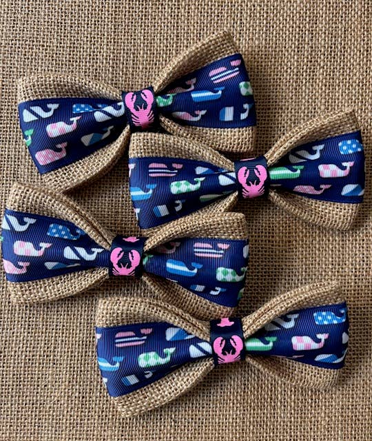 Preppy Coastal Whales Lobster Center Velcro Collar Bow Tie for Cat and Dogs