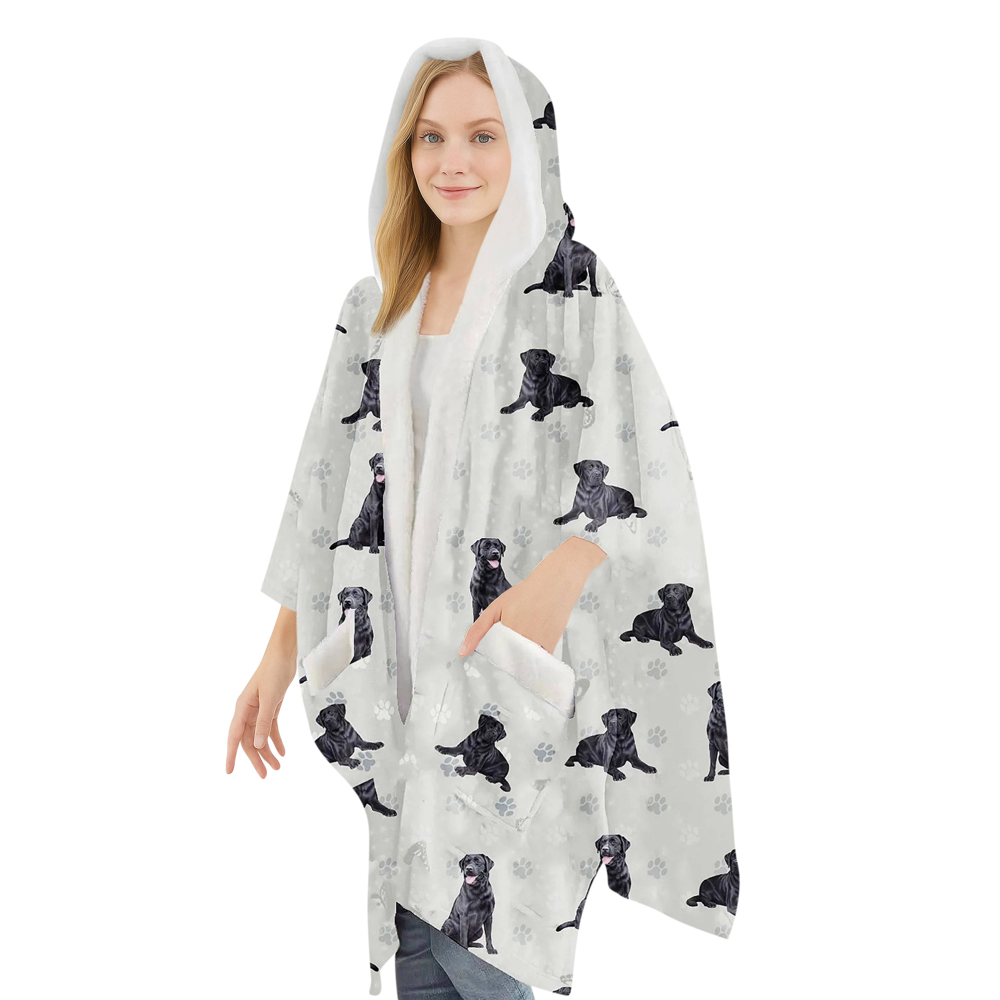 Labrador, Black Snugg Wraps with Hoodie – Ultra Soft Sherpa Fleece Wrap for Pet Lovers