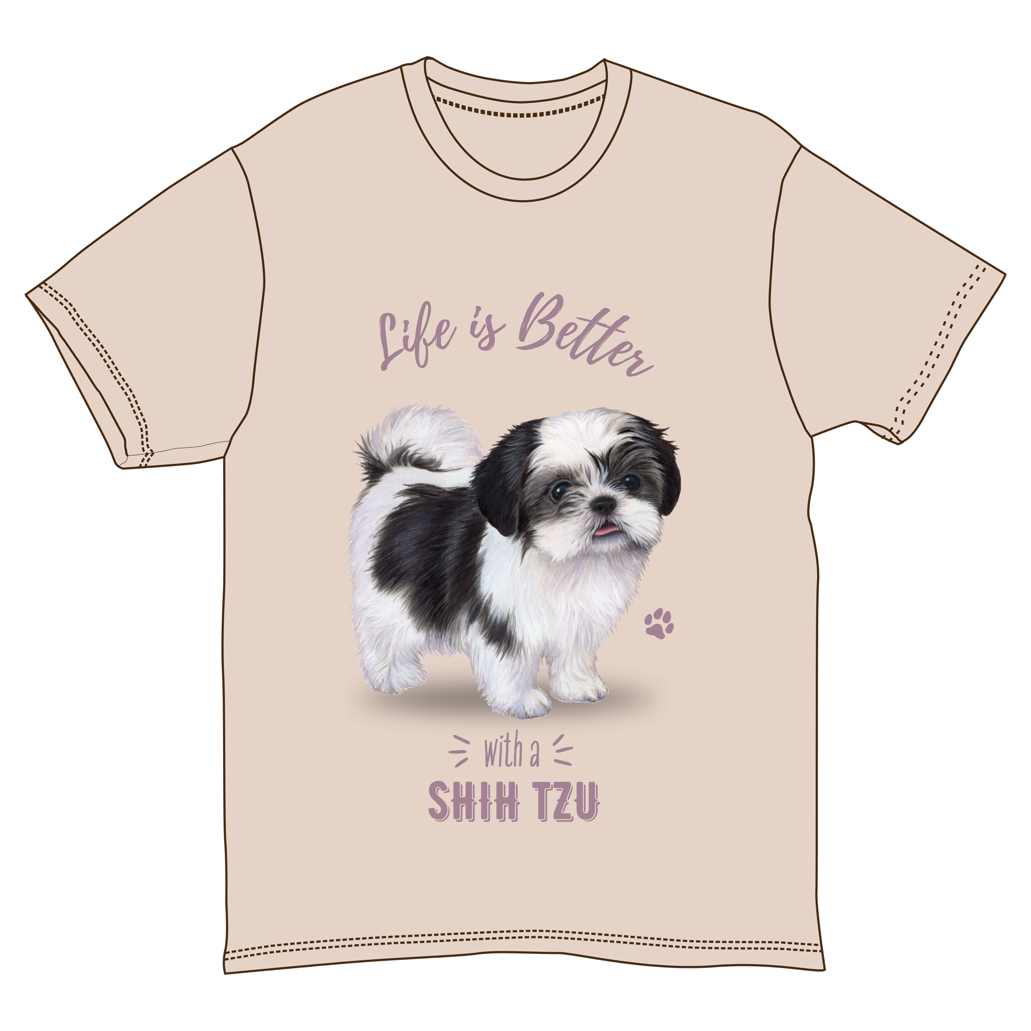 Shih Tzu Black & White Dog Tee Shirt Unisex