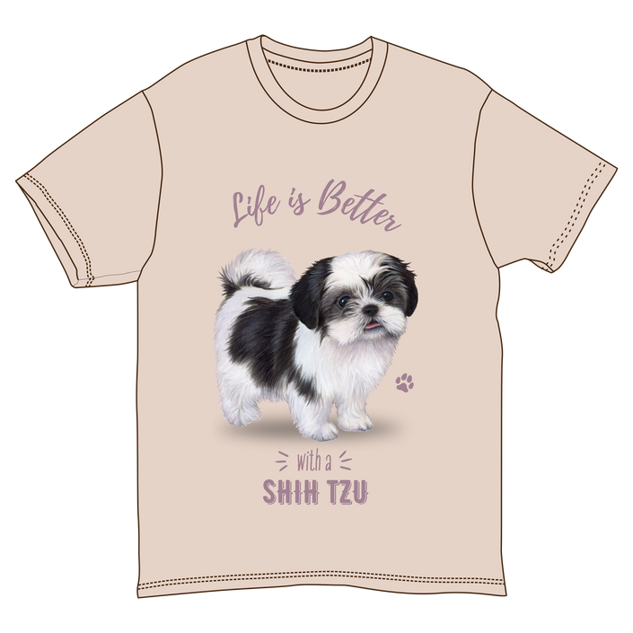 Shih Tzu Black & White Dog Tee Shirt Unisex
