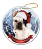 French Bulldog White & Black Santa Hat Dog Porcelain  Ornament