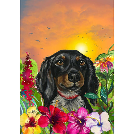 Dachshund, LH Black and Tan (Tropical) Large Flag