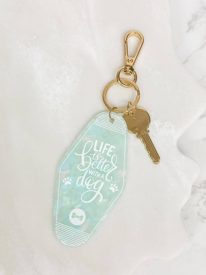 Life Is Better With A Dog Retro Motel Keychain