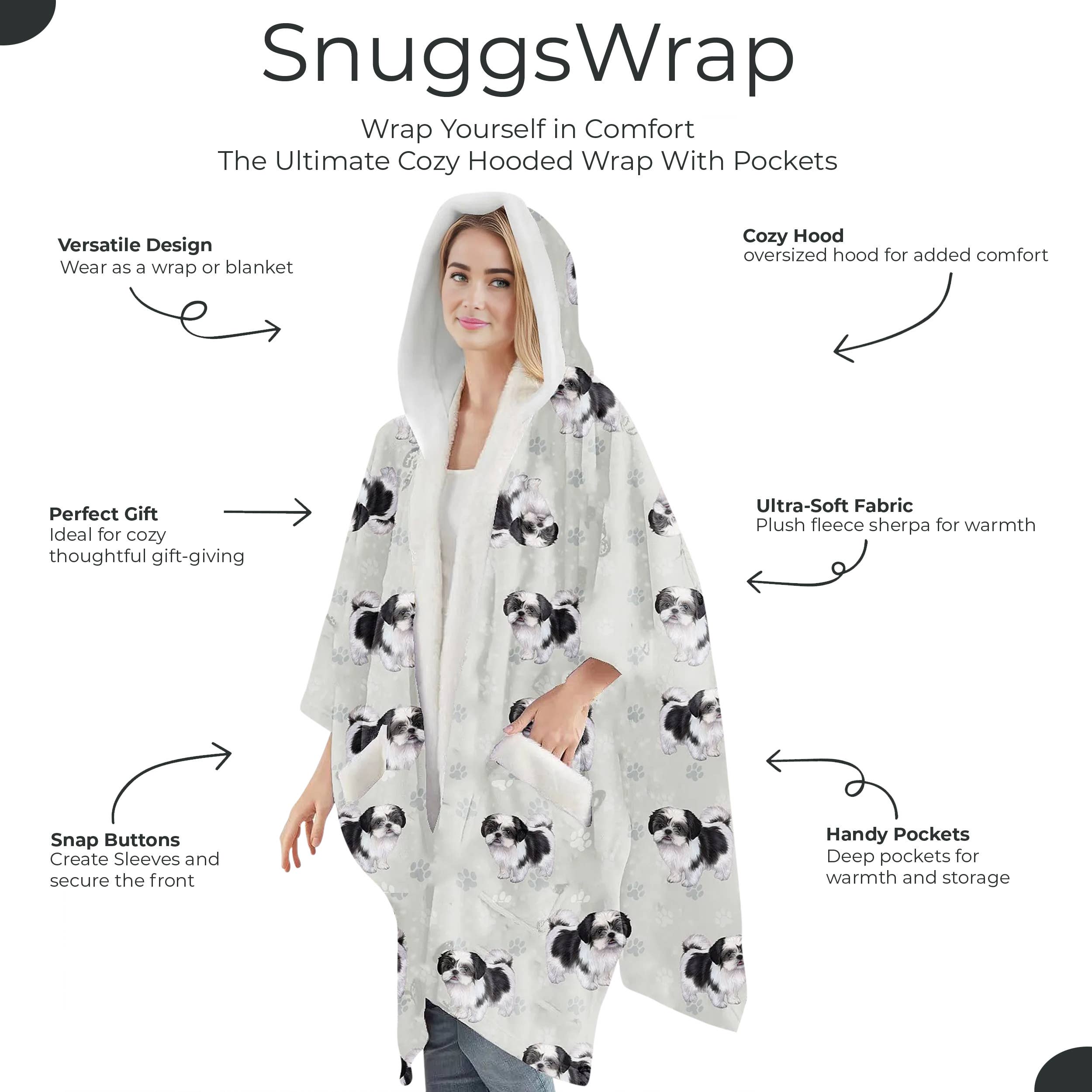Shih Tzu Snugg Wraps with Hoodie – Ultra Soft Sherpa Fleece Wrap for Pet Lovers