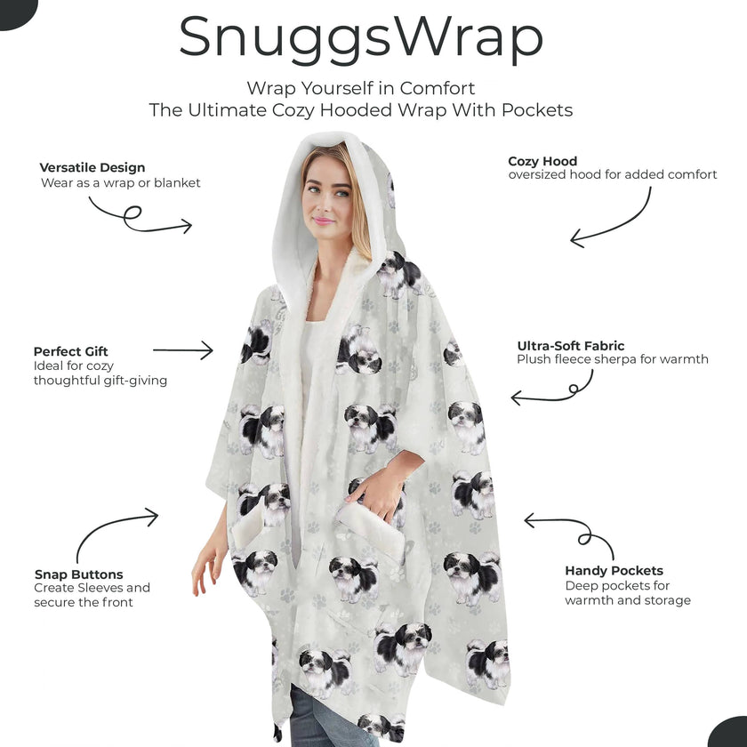 Shih Tzu Snugg Wraps with Hoodie – Ultra Soft Sherpa Fleece Wrap for Pet Lovers
