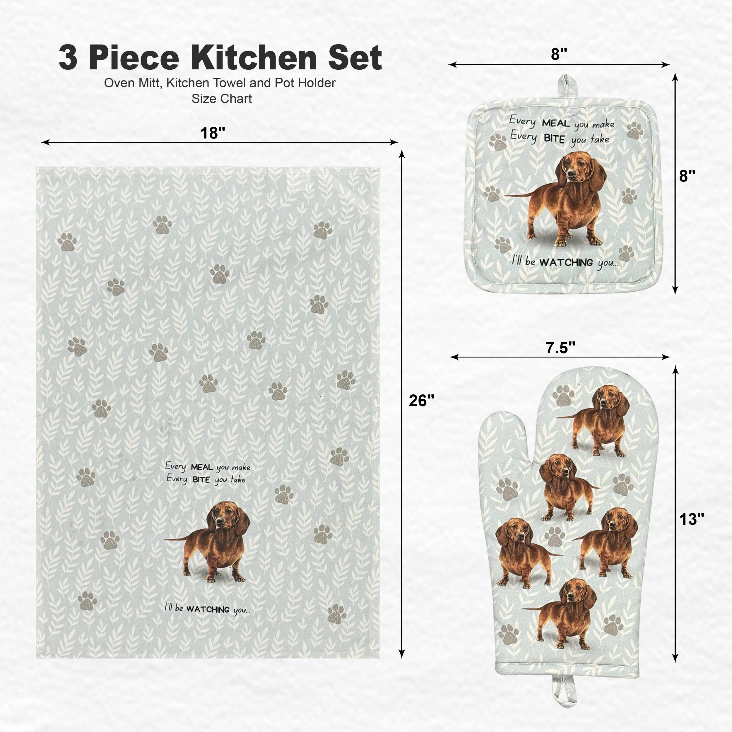 Dachshund Red, oven mitt set