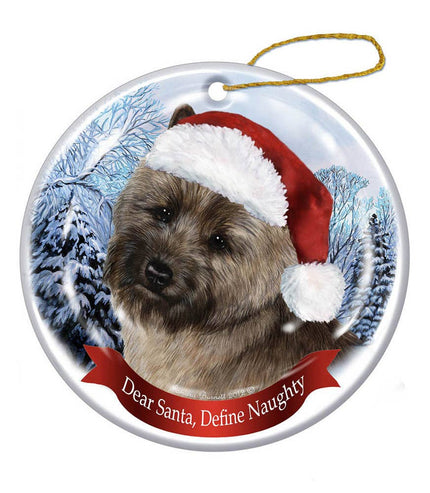 Cairn Terrier (Brindle) Santa Hat Dog Porcelain  Ornament