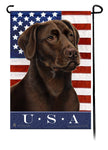 This Labrador Chocolate American USA American Garden Flag is a testament to the beauty of your favorite breed and the American Flag. 