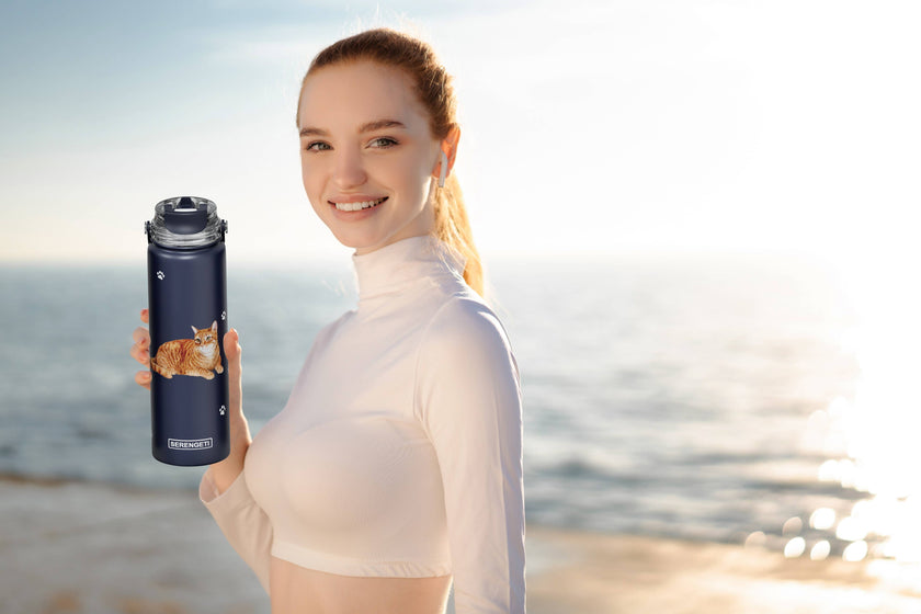 Tabby Cat Orange Stainless Steel Water Bottle 24 Oz. Serengeti