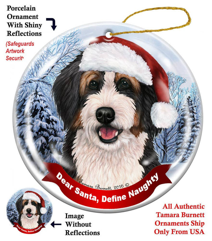 Bernedoodle Tricolor Santa Hat Dog Porcelain  Ornament
