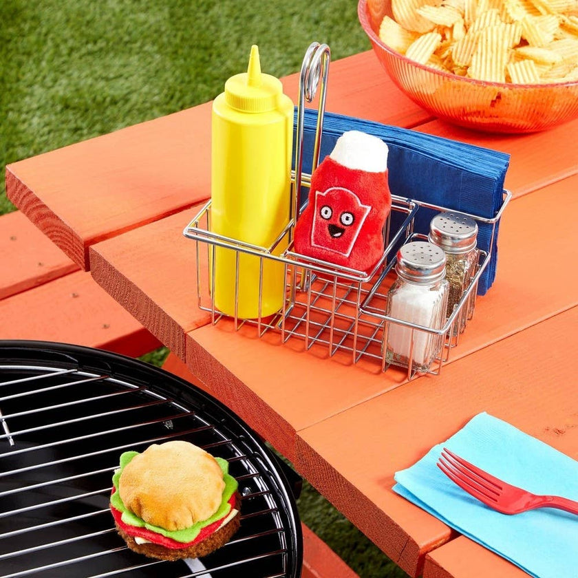 BARK Cookout Burger and Ketchup Plush Dog Toy