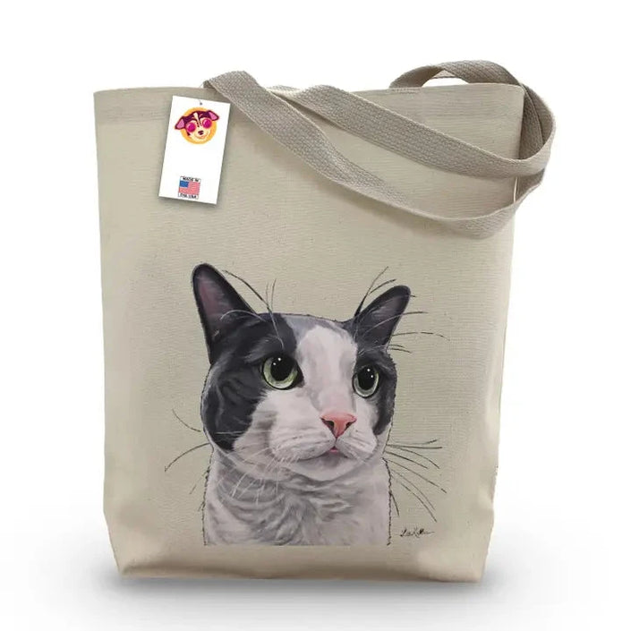 Grey and White Cat Shopping Bag, Cat Tote Bag