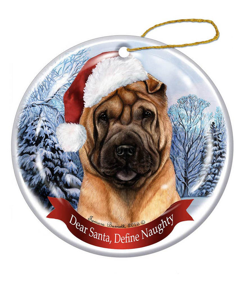Shar Pei (Fawn) Santa Hat Dog Porcelain  Ornament