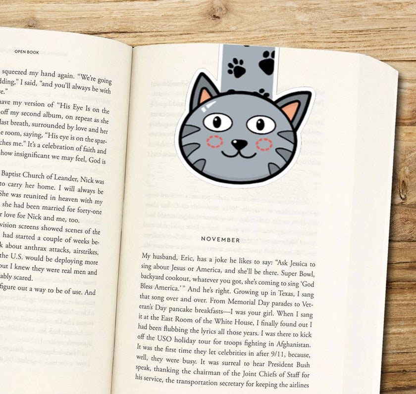 Grey Cat Big Eyes Reversible Magnetic Bookmark