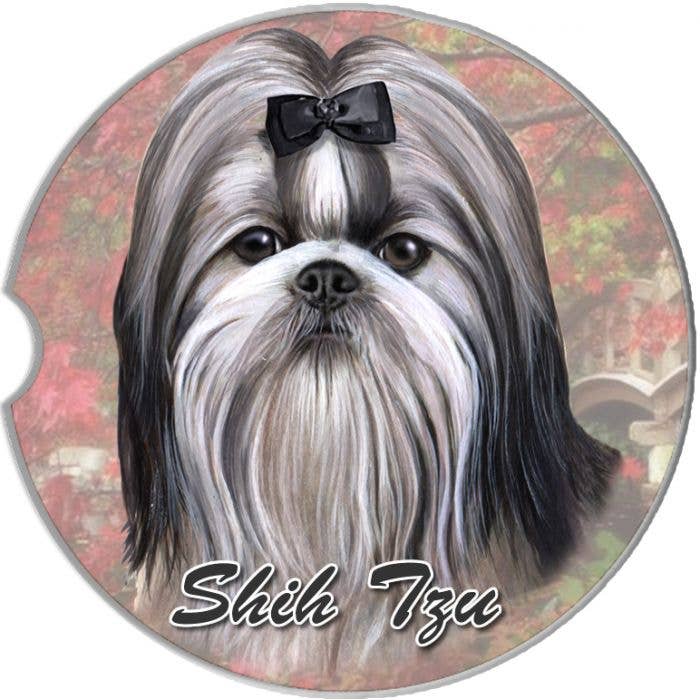 Shih Tzu, Black & White Car Coaster