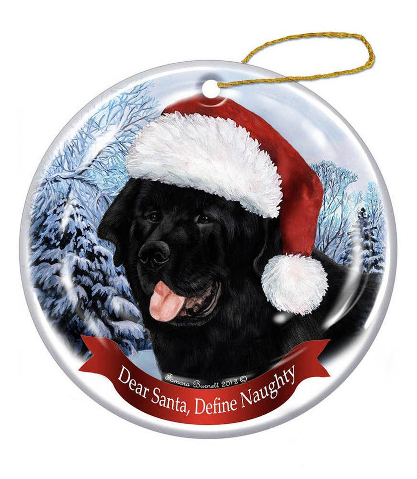 Newfoundland Santa Hat Dog Porcelain Christmas Ornament