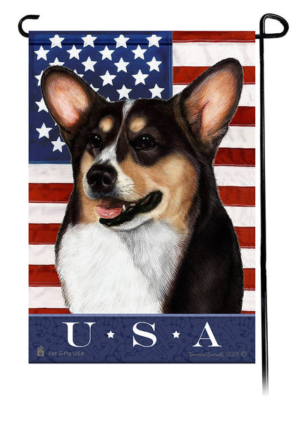 This Corgi Pembroke Tri Color USA American Garden Flag is a testament to the beauty of your favorite breed and the American Flag