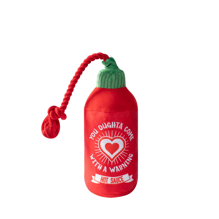 Dog Toy Hot Sauce Bottle Hearts On Fire Plush Rope Toy