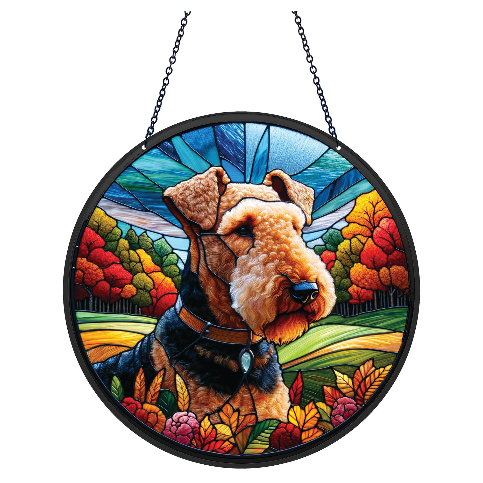 Airedale Terrier Acrylic Suncatcher with Chain