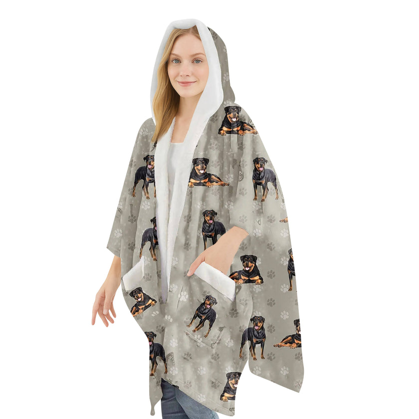 Rottweiler Snugg Wraps with Hoodie – Ultra Soft Sherpa Fleece Wrap for Pet Lovers