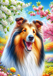 Collie Sable Colorful Floral Large House Flag
