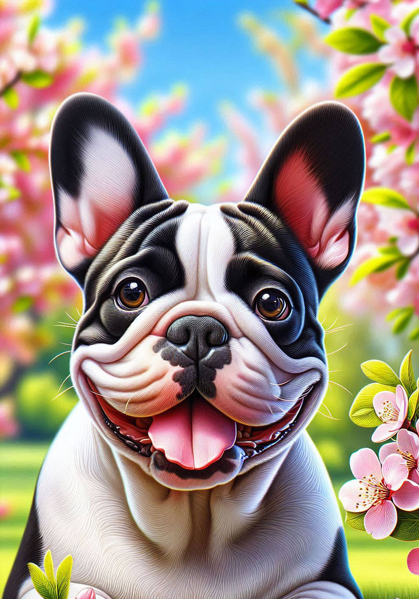 French Bulldog Black and White Colorful Floral Large House Flag