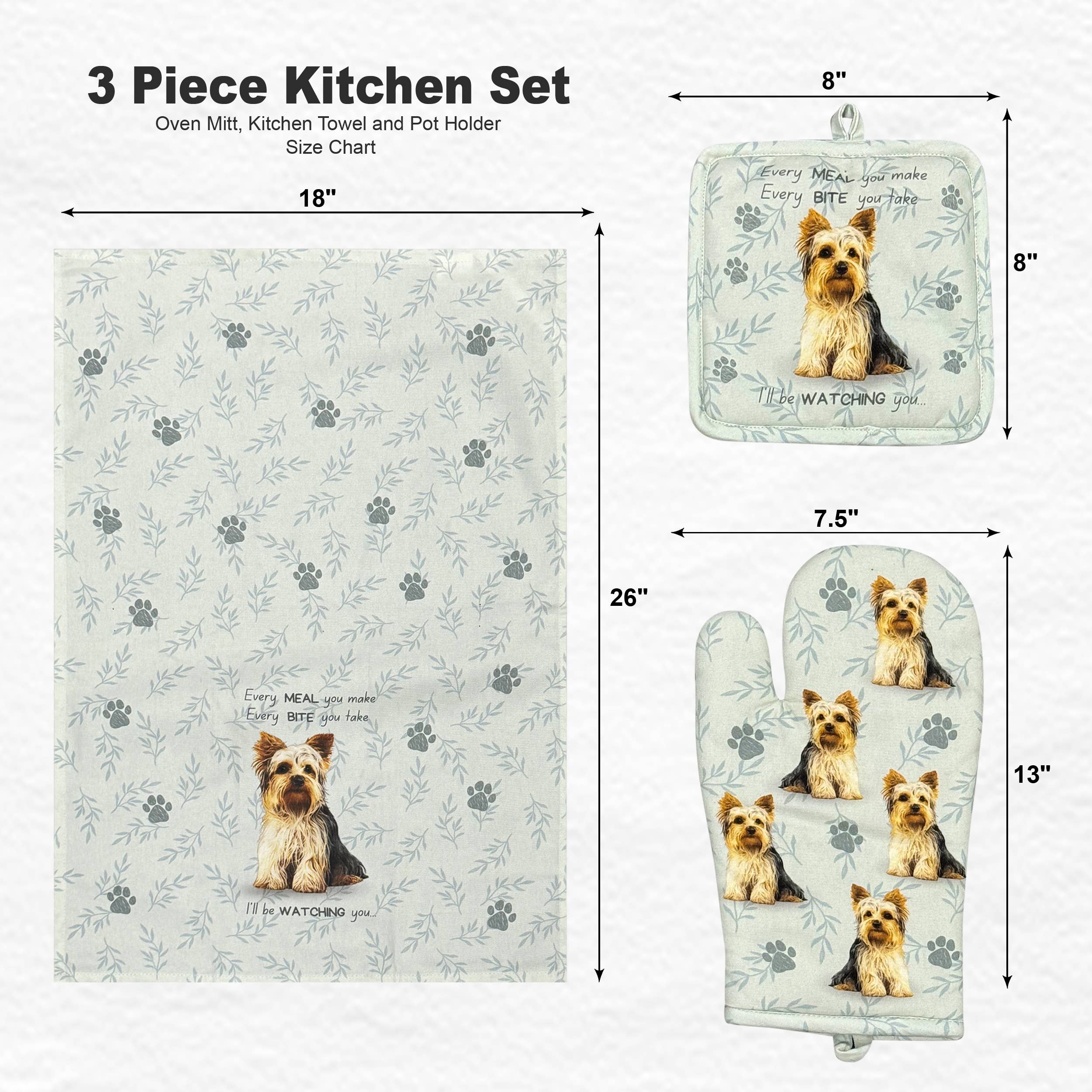 Yorkie, oven mitt set
