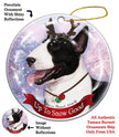 Bull Terrier Black/White Santa Hat Dog Porcelain  Ornament