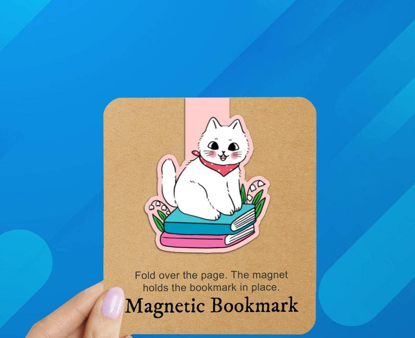 Pink Cats on Books Reversible Magnetic Bookmark
